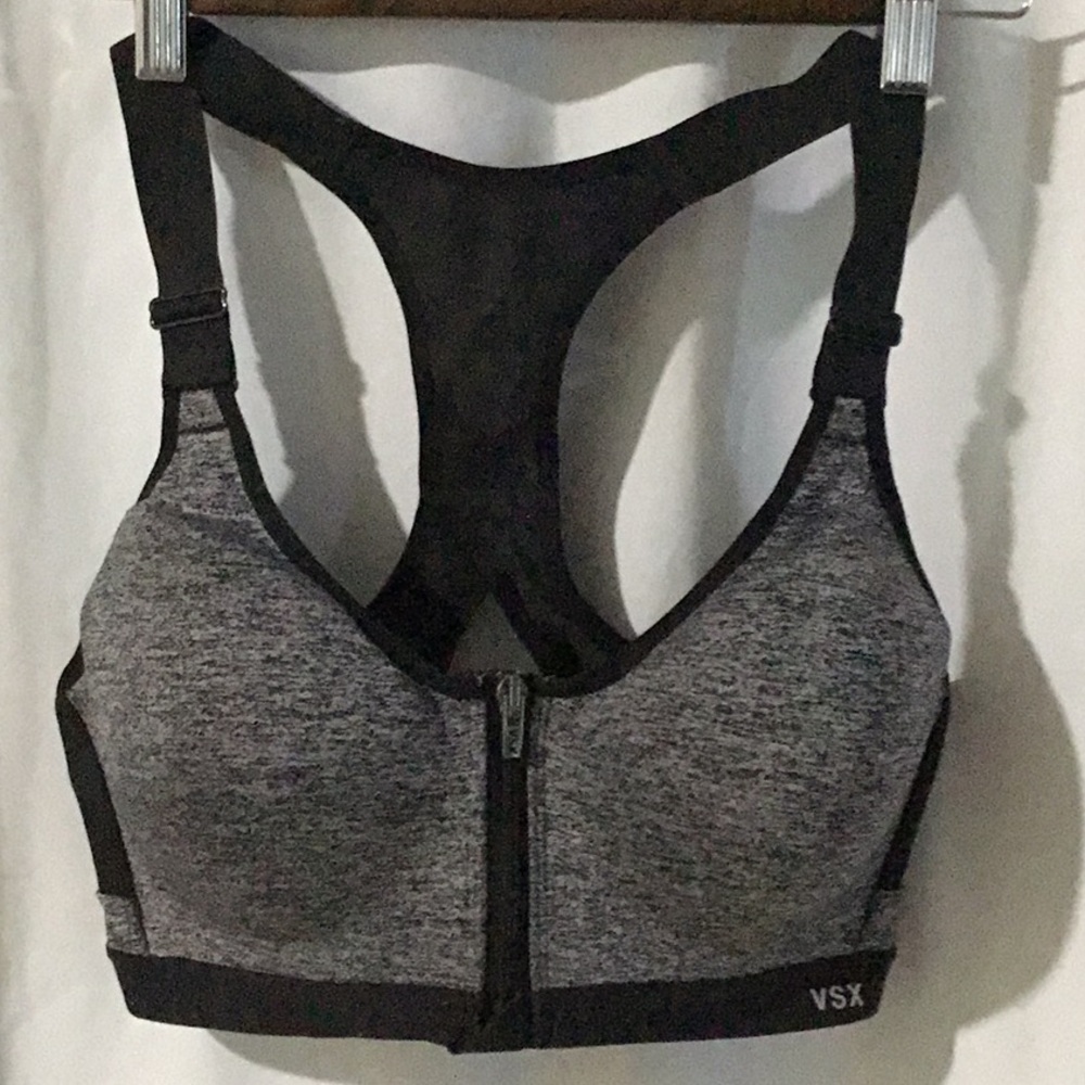 Victoria's Secret Gray and Black Sports Bra with Zipper Closure